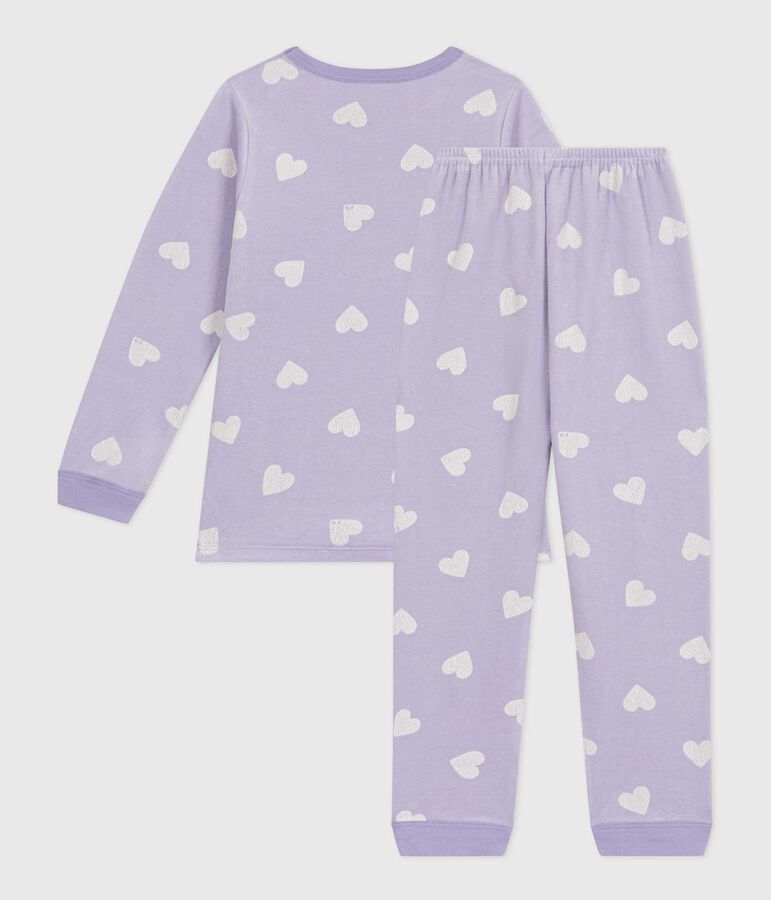 Kinder-Pyjama aus Nicki mit Herzmotiv violett/weiss