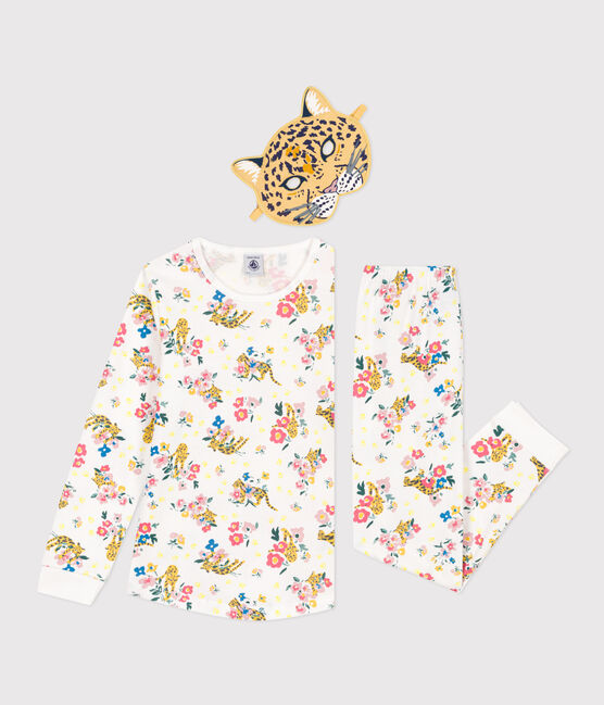 Kostümierungs-Pyjama aus Baumwolle mit leuchtendem Printmotiv und Panthermaske für Kinder weiss MARSHMALLOW/weiss MULTICO