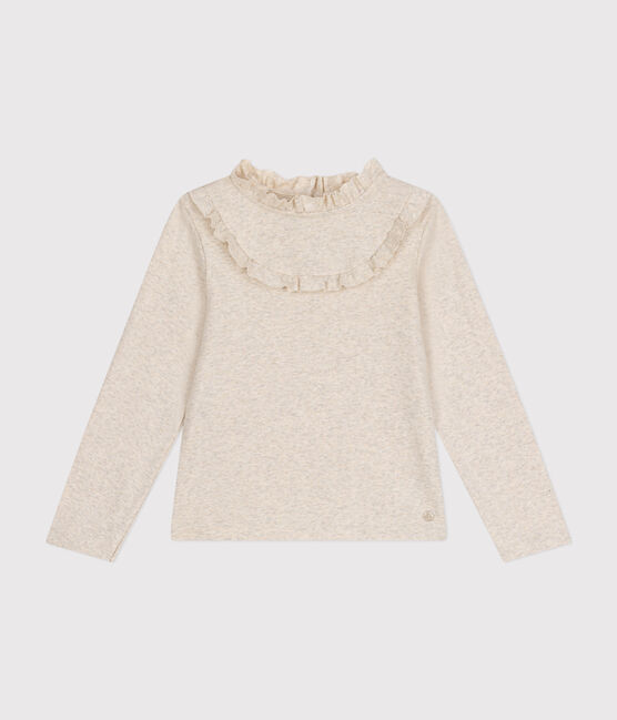 Langärmeliges Kinder-T-Shirt aus Rippstrick für Mädchen beige MONTELIMAR CHINE