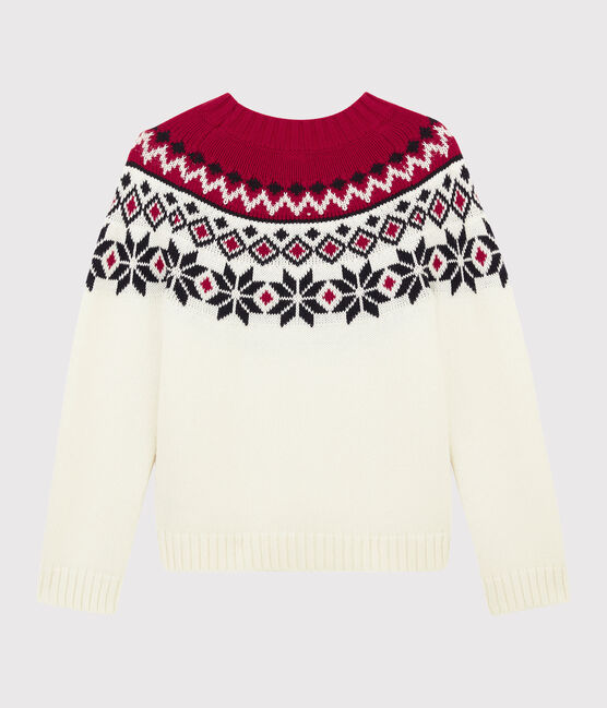 Kinderpullover aus Wolle und Baumwolle für Jungen weiss MARSHMALLOW/weiss MULTICO