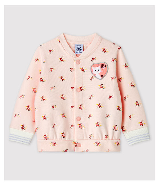 Baby-Teddy-Blouson aus bedrucktem Molton für Mädchen rosa FLEUR/weiss MULTICO