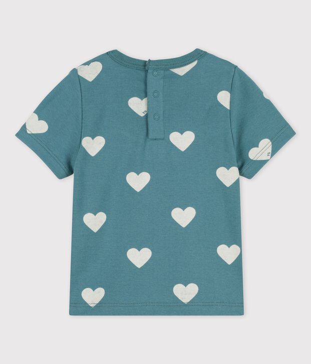 Kurz&auml;rmeliges Baby-T-Shirt aus Bio-Baumwolle mit Herzmuster gr&uuml;n/naturfarben