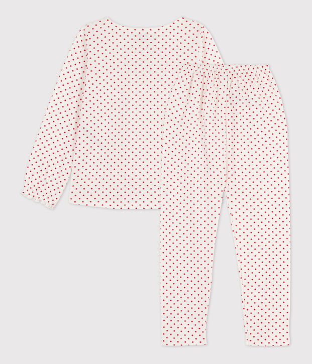 Kinderpyjama aus Baumwolle mit Sternenmotiv f&uuml;r M&auml;dchen weiss/rot