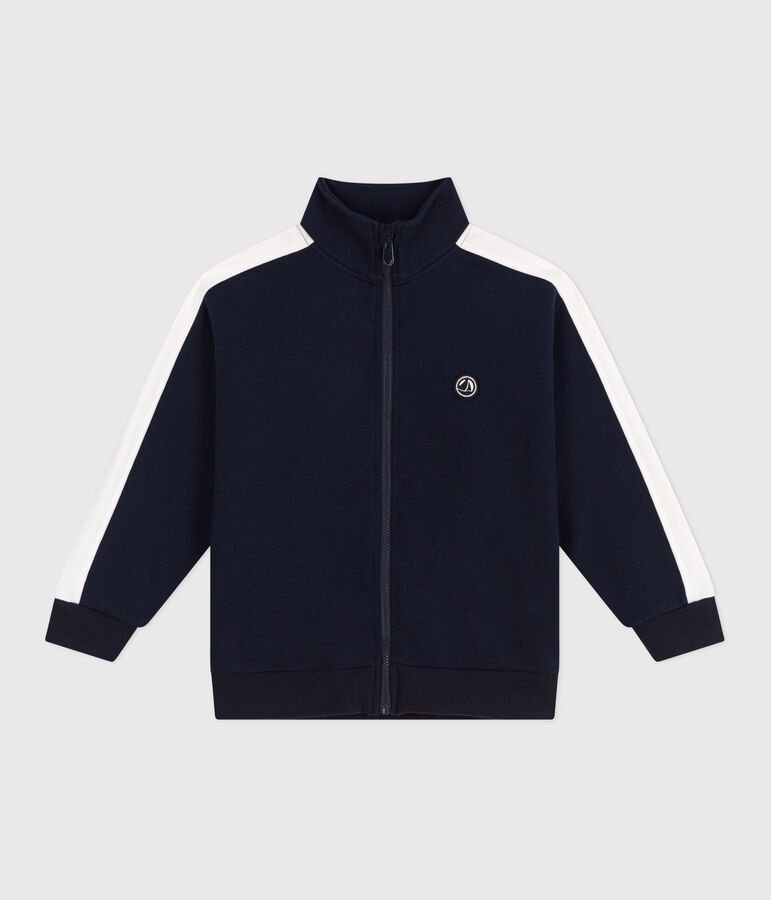 Kinder-Sweatshirt mit Rei&szlig;verschluss und Stehkragen aus einfarbiger Baumwolle blau