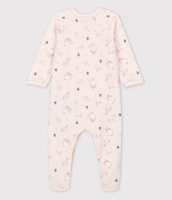 Baby-Strampler aus Bio-Baumwoll-Velours mit Prinzessin-Motiv rosa FLEUR/weiss MULTICO