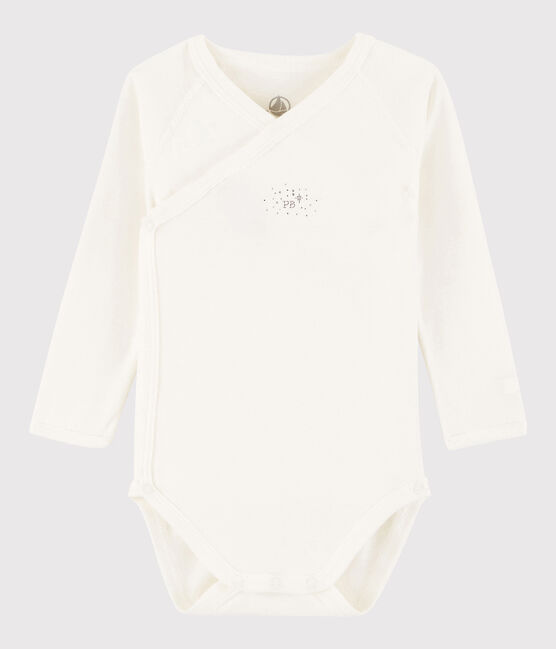 Langärmeliger Baby-Body in Wickelform Mädchen/Jungen weiss MARSHMALLOW