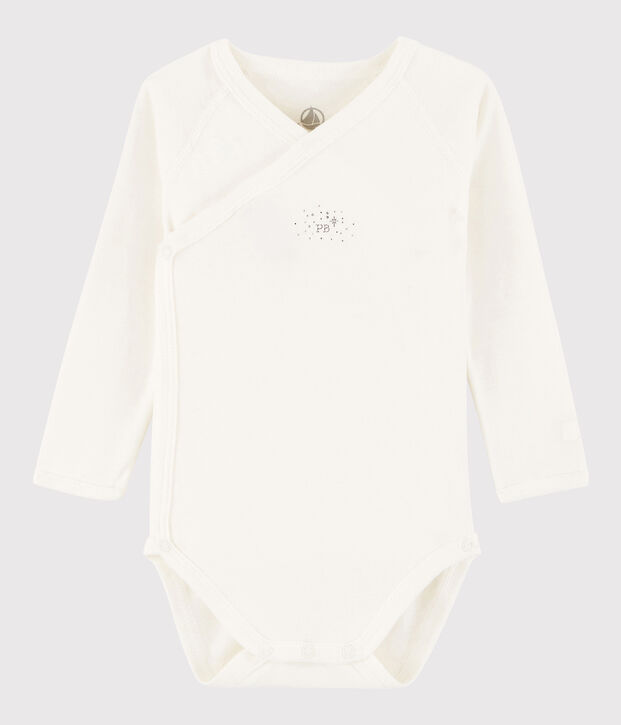 Lang&auml;rmeliger Baby-Body in Wickelform M&auml;dchen/Jungen weiss