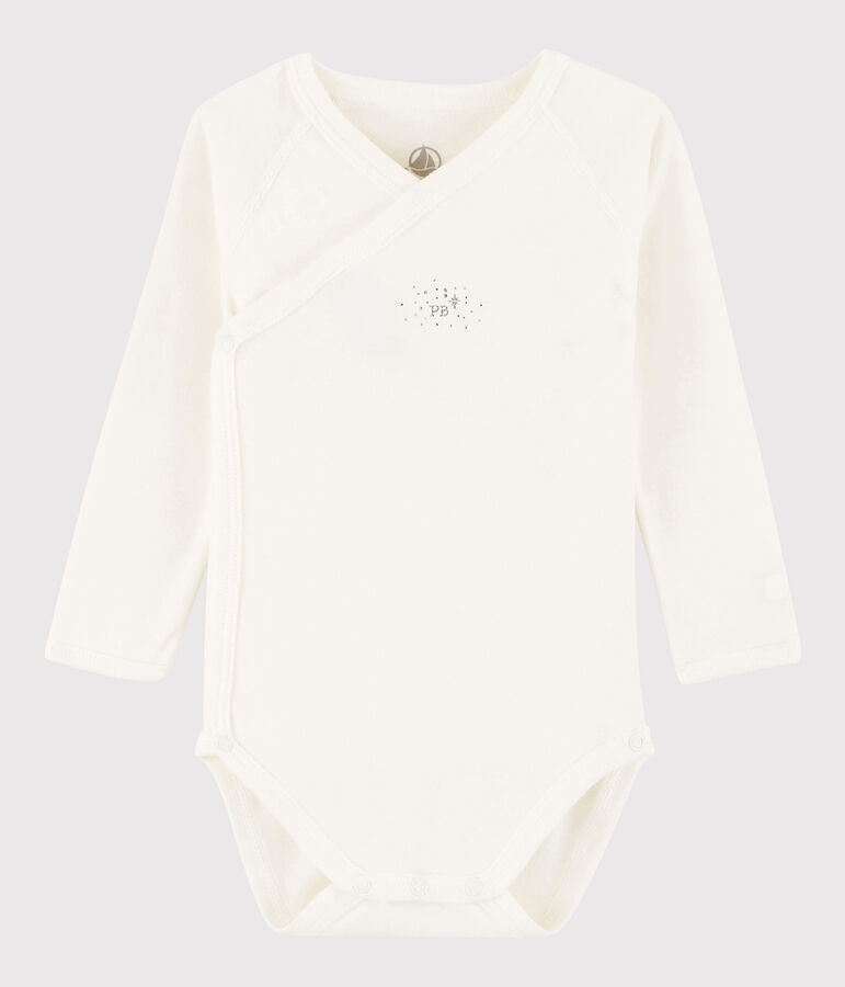 Lang&auml;rmeliger Baby-Body in Wickelform M&auml;dchen/Jungen weiss