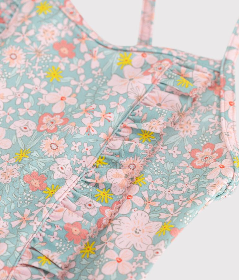 Einteiliger Kinder-Badeanzug mit Blumenmotiv blau/vielfarbig