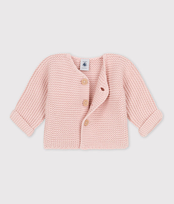 Baby-Cardigan kraus rechts gestrickt aus Baumwolle rosa SALINE
