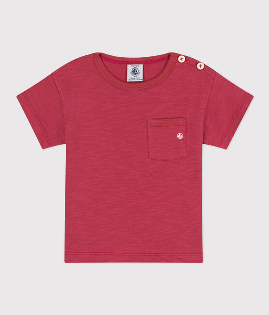 Kurzärmeliges Baby-T-Shirt aus geflammtem Jersey. rosa PAPI