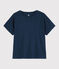 Einfarbiges T-Shirt aus Baumwolle/Leinen Damen blau MEDIEVAL