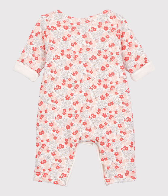 Langer Baby-Overall aus gestepptem Doppeljersey aus Bio-Baumwolle mit floralem Muster weiss MARSHMALLOW/weiss MULTICO