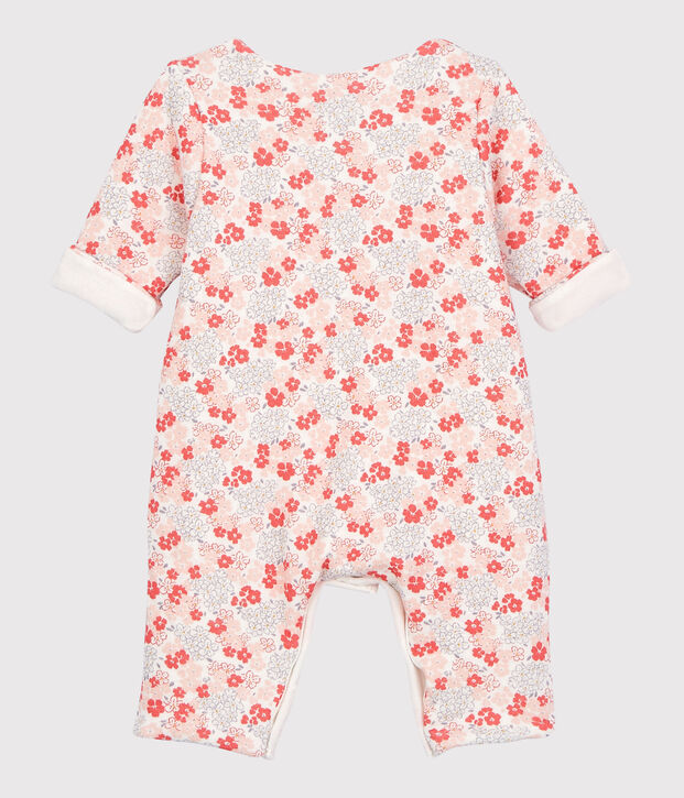 Langer Baby-Overall aus gestepptem Doppeljersey aus Bio-Baumwolle mit floralem Muster weiss/vielfarbig