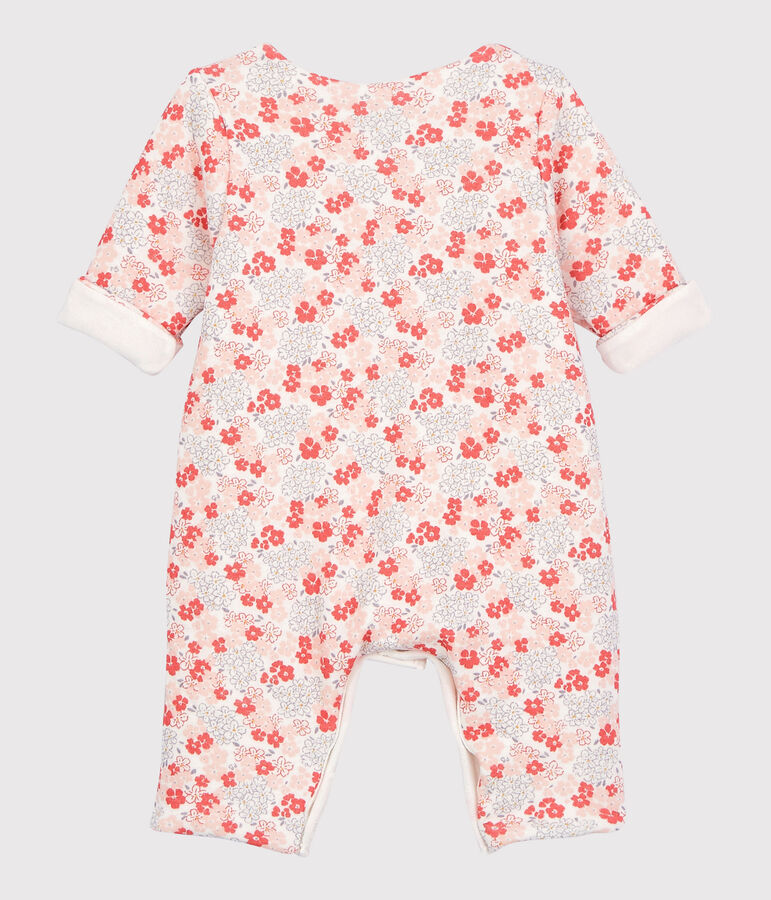 Langer Baby-Overall aus gestepptem Doppeljersey aus Bio-Baumwolle mit floralem Muster weiss/vielfarbig