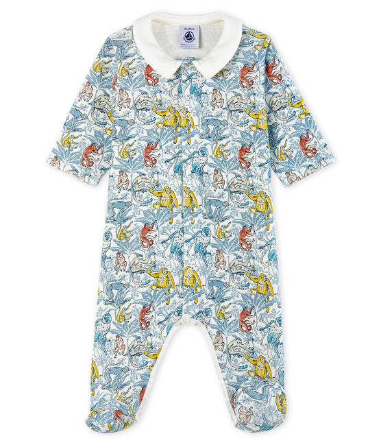 Baby-Strampler aus Rippstrick für Jungen weiss MARSHMALLOW/weiss MULTICO