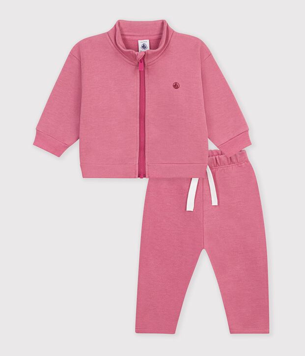 Baby-Set Sweatshirt und Hose aus einfarbiger Baumwolle rosa