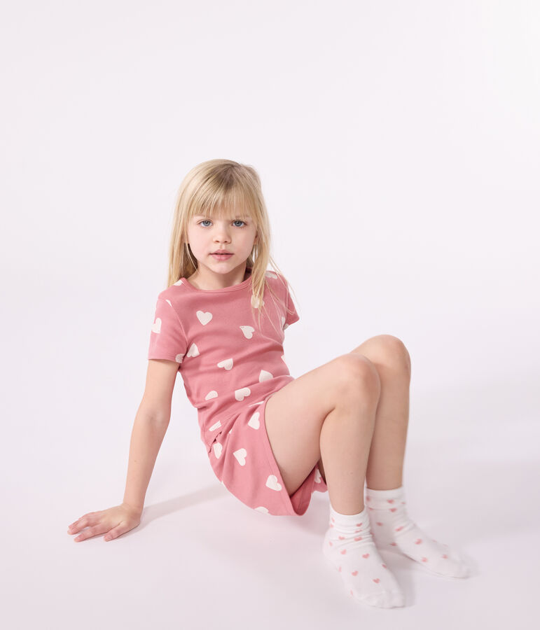 Kinder-Kurzpyjama aus Baumwolle mit Herz-Motiv rosa/weiss