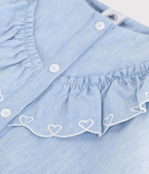 Kurz&auml;rmelige Kinder-Bluse aus einfarbiger Baumwolle blau