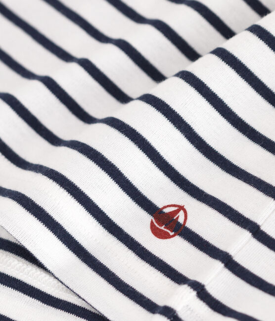 Kurzärmeliges Kinder-T-Shirt aus Baumwolle mit Streifen weiss MARSHMALLOW/blau SMOKING