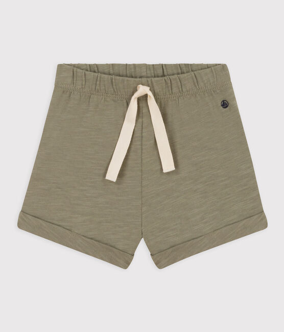 Baby-Shorts aus einfarbigem geflammtem Jersey grün MARECAGE