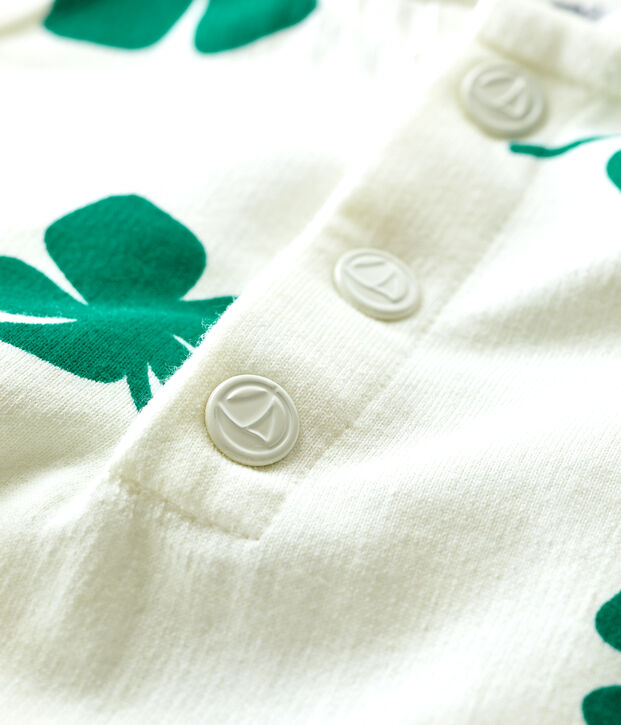 Baby-Kapuzensweatshirt aus Molton mit Pflanzenmuster weiss/gr&uuml;n