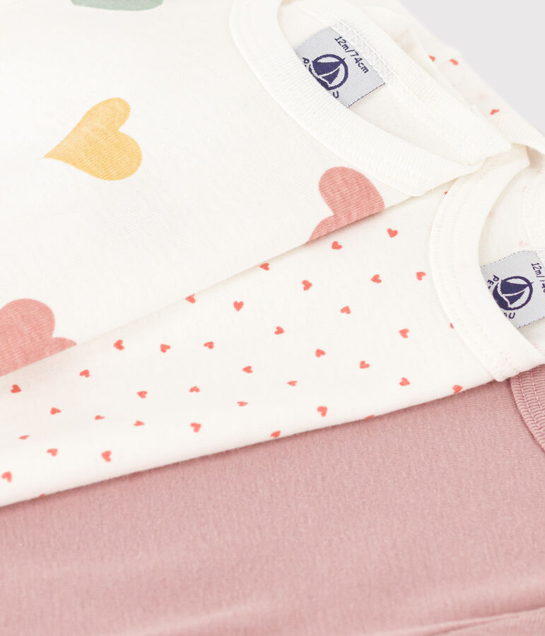3er-Set lang&auml;rmelige Baby-Bodys aus Baumwolle mit Herzmotiv vielfarbig
