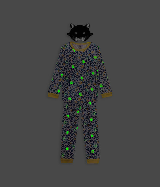 Kinderpyjama aus Baumwolle mit leuchtendem Leopardenmotiv weiss MARSHMALLOW/weiss MULTICO