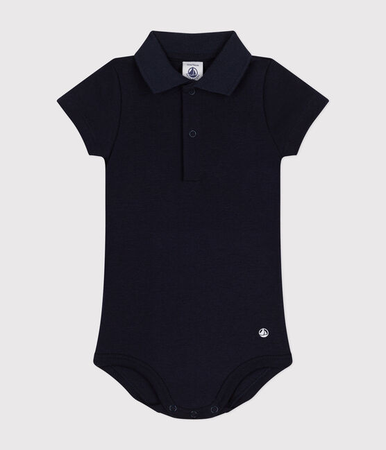 Kurzärmeliger Baby-Body mit Polokragen aus Baumwolle blau SMOKING