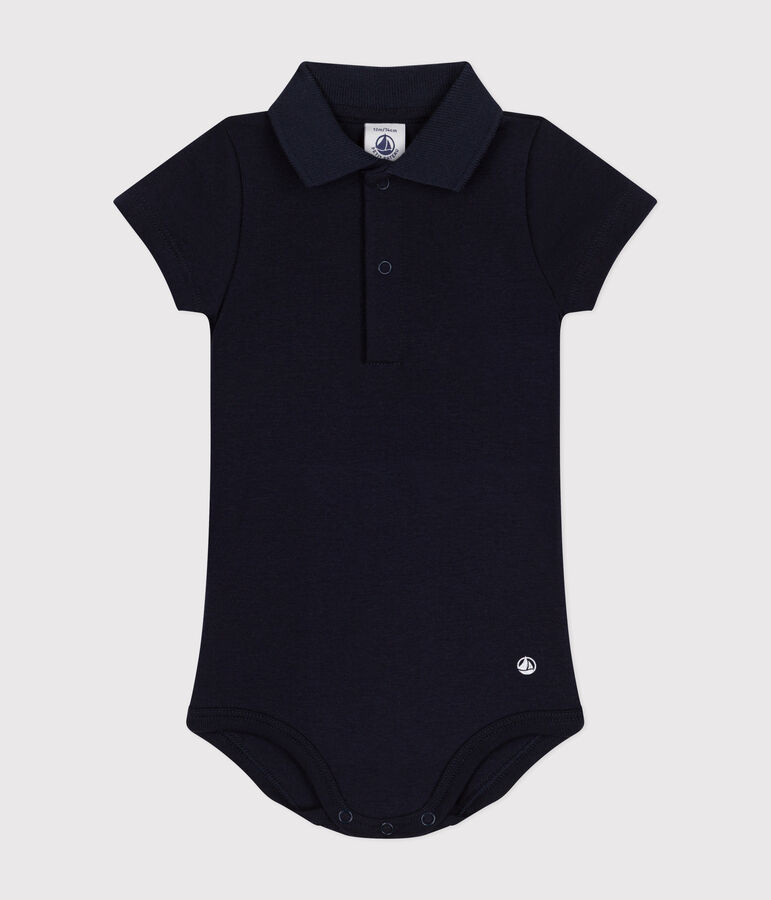 Kurz&auml;rmeliger Baby-Body mit Polokragen aus Baumwolle blau