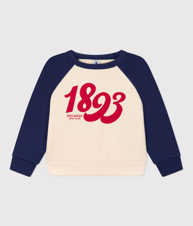 Kinder-Sweatshirt aus Molton blau/naturfarben