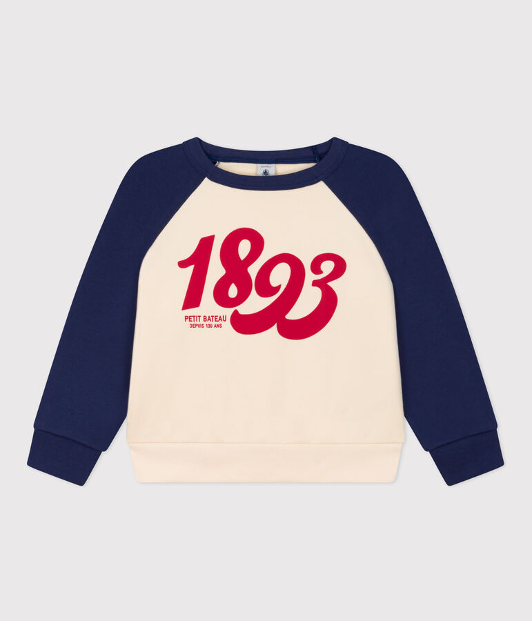 Kinder-Sweatshirt aus Molton blau/naturfarben