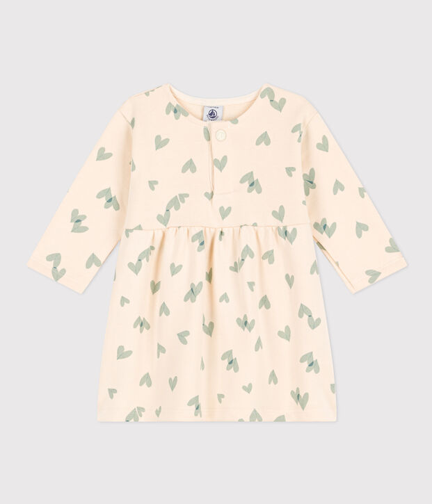 Lang&auml;rmeliges Baby-Kleid aus Molton f&uuml;r M&auml;dchen naturfarben/gr&uuml;n