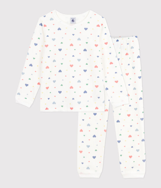 Kinder-Pyjama aus Nicki mit Herzmotiv weiss MARSHMALLOW/weiss MULTICO