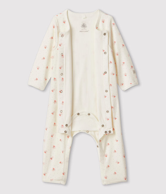 Fußloser Baby-Bodyjama aus Bio-Baumwolle  weiss MARSHMALLOW/weiss MULTICO