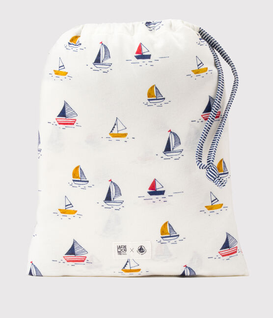 Baby-Badecape und Waschlappen mit Segelbooten weiss MARSHMALLOW/blau MEDIEVAL/ MULTICO