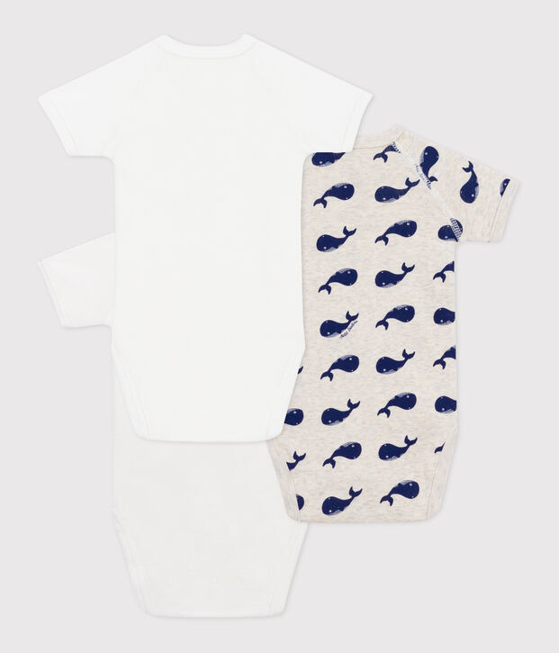 3er-Set kurz&auml;rmelige Wickelbodys aus bedruckter Baumwolle vielfarbig