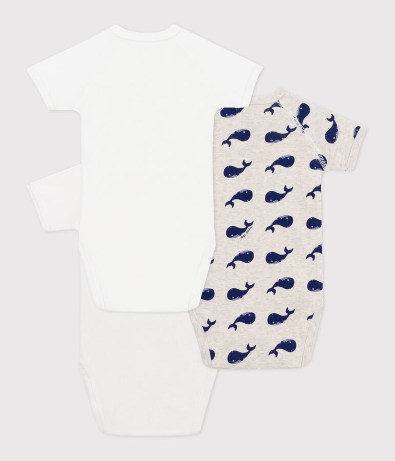 3er-Set kurz&auml;rmelige Wickelbodys aus bedruckter Baumwolle vielfarbig