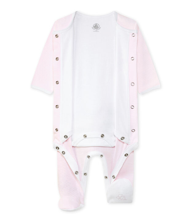 Unisex-Baby-Body und Schlafanzug in einem rosa/weiss