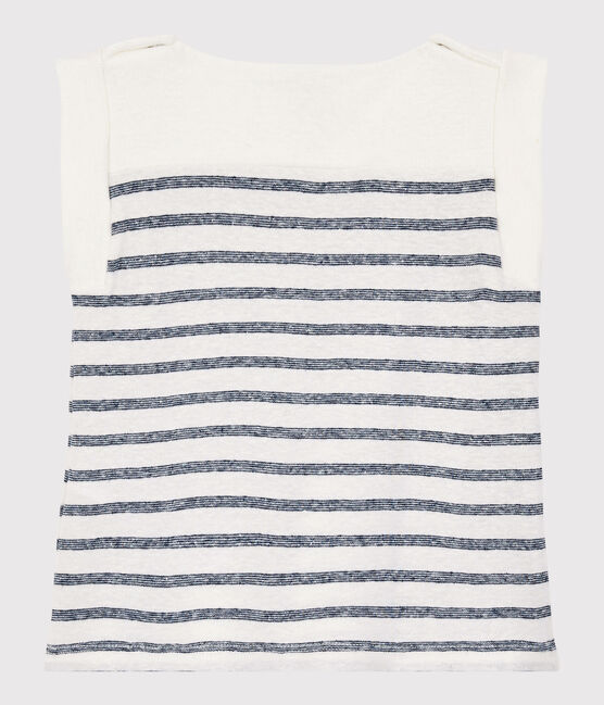 Baby-T-Shirt aus Baumwolle/Leinen für Jungen weiss MARSHMALLOW/blau MEDIEVAL