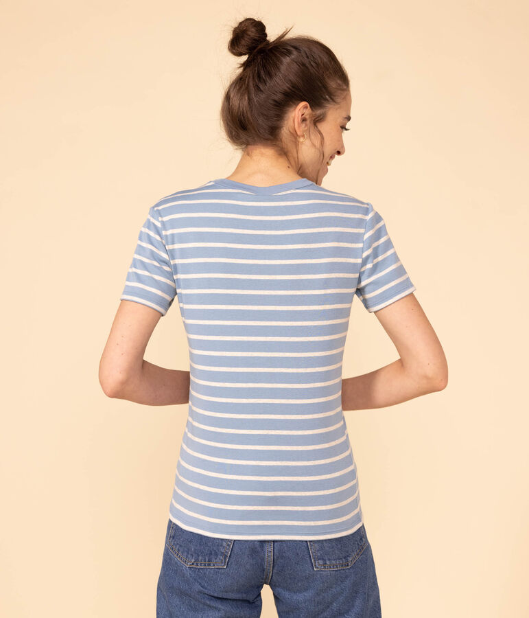 T-Shirt L&rsquo;ICONIQUE aus Baumwolle mit rundem Ausschnitt f&uuml;r Damen blau/beige
