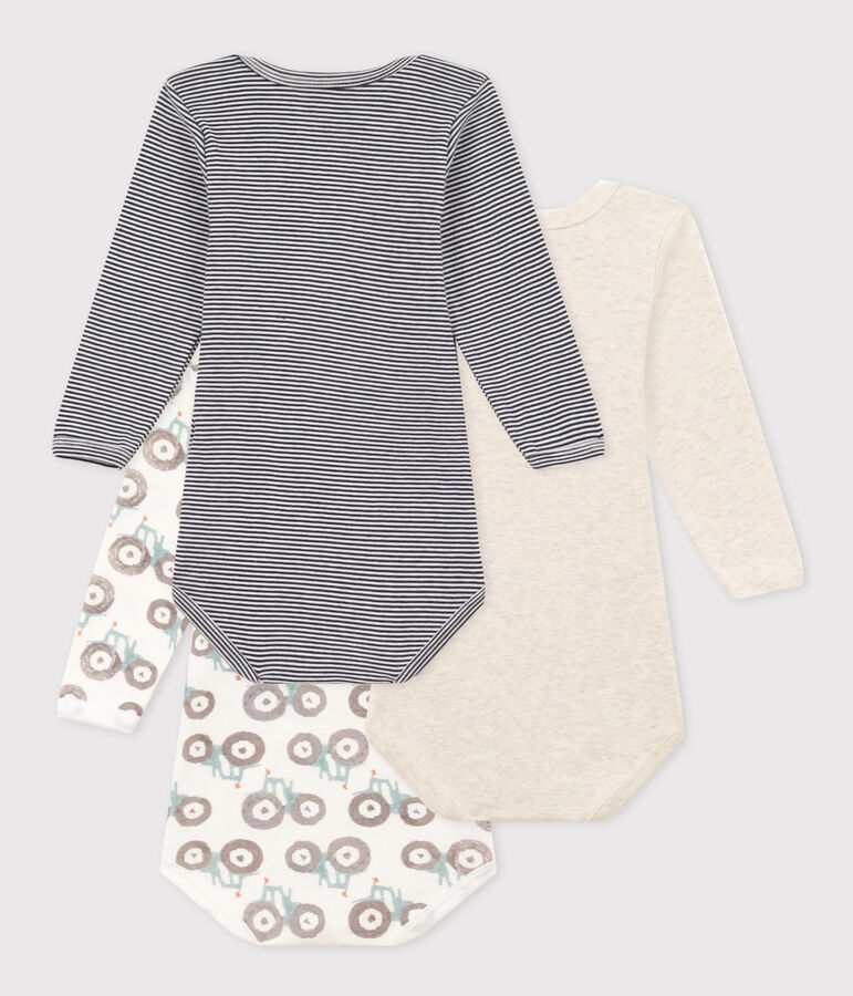 3er-Set lang&auml;rmelige Baby-Bodys aus Baumwolle mit Treckermotiv vielfarbig