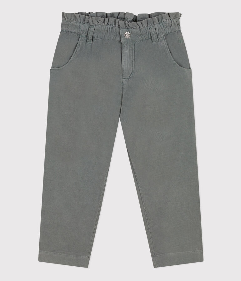 Gerade geschnittene Kinderhose aus Feincord f&uuml;r M&auml;dchen gr&uuml;n THUYA