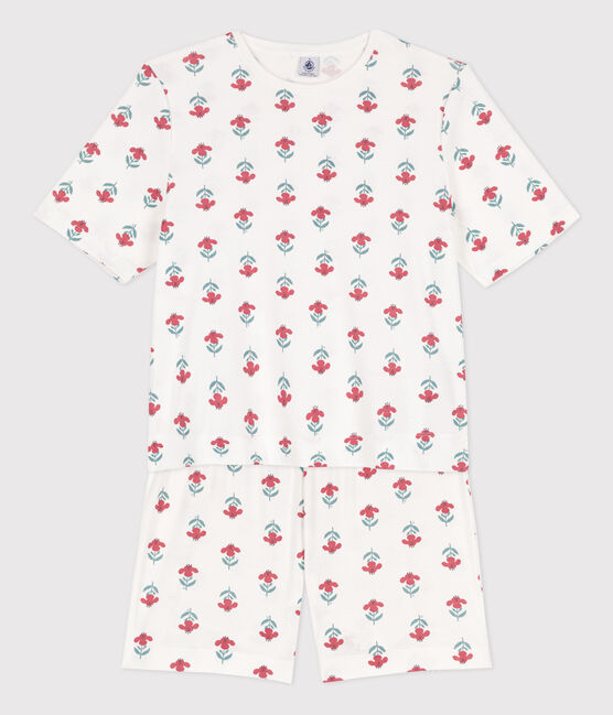 Kurzpyjama aus Baumwolle mit Blumen für Damen weiss MARSHMALLOW/weiss MULTICO