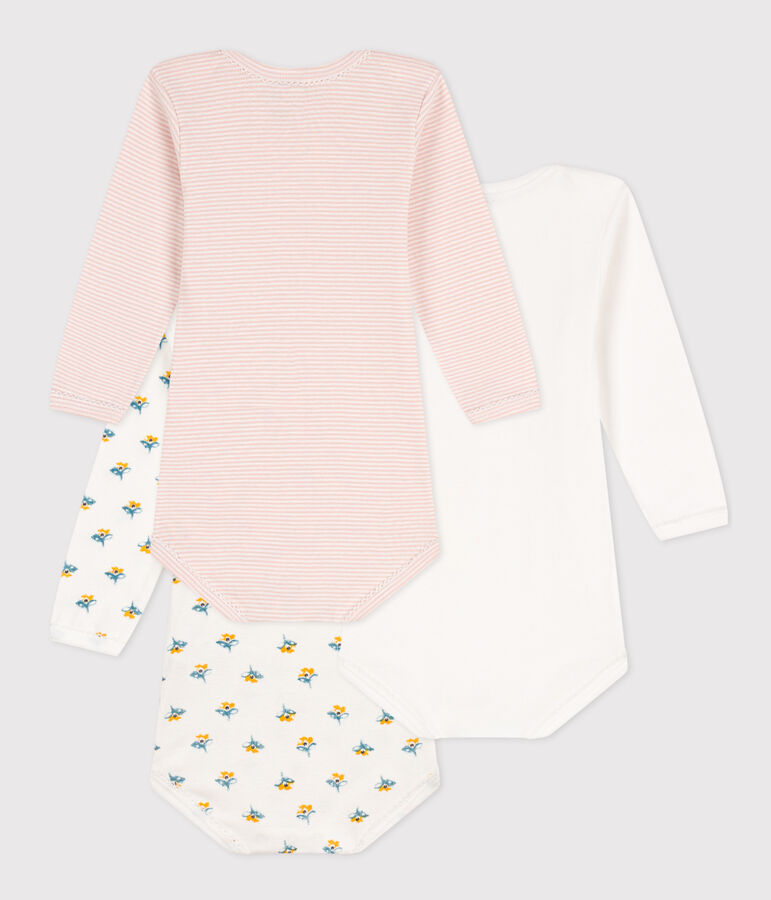 3er-Set lang&auml;rmelige Baby-Bodys aus Baumwolle mit Blumenmotiv vielfarbig