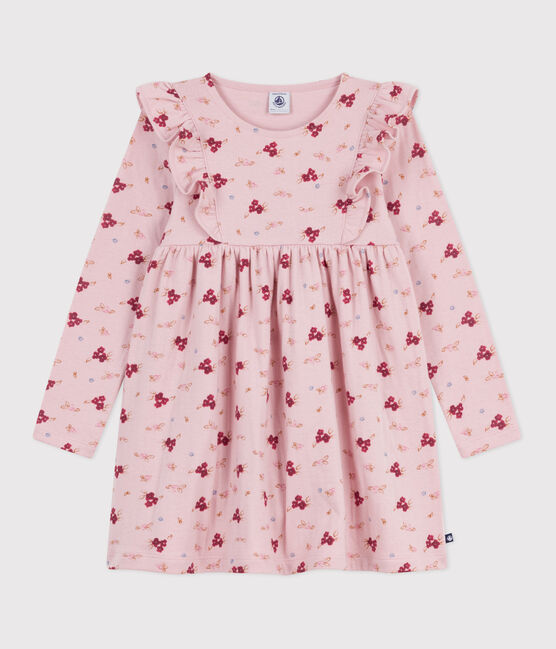 Langärmeliges Kinder-Kleid aus Baumwolle rosa JOLI/weiss MULTICO