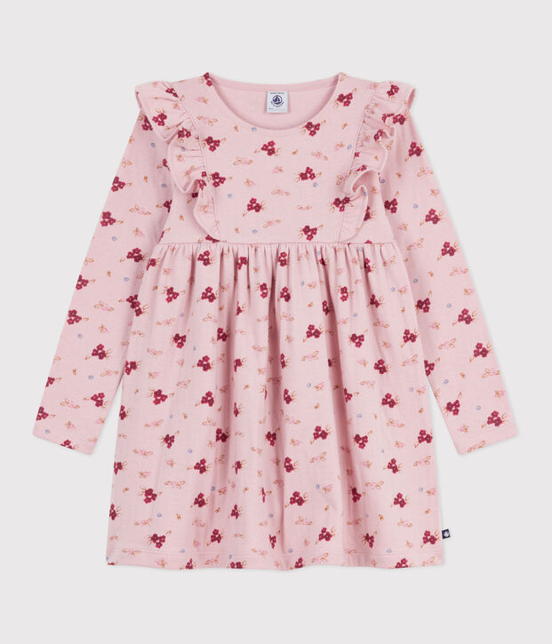 Lang&auml;rmeliges Kinder-Kleid aus Baumwolle rosa/vielfarbig