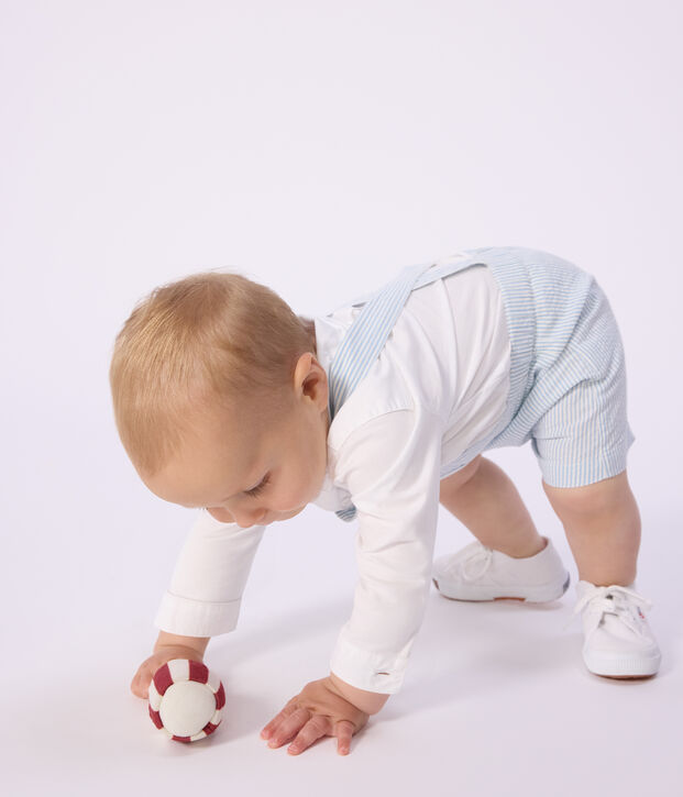 Kurzbeinige Baby-Latzhose aus Baumwolle mit Streifen blau/blau