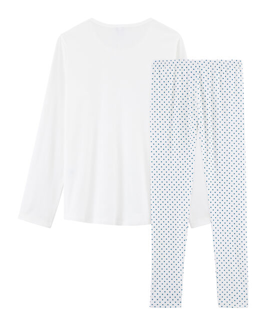 Rippstrick-Pyjama für Mädchen weiss MARSHMALLOW/blau CONTES