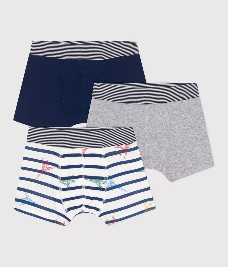 3er-Set Kinder-Boxershorts aus Baumwolle mit &uuml;berzogenem Bund Paris-Motiv vielfarbig